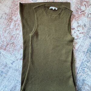 Reformation Ribbed Cashmere Dress In Olive Green